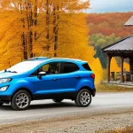 포드 에코스포츠와 기아 셀토스 비교 - **A rugged Ford EcoSport confidently navigating a winding, unpaved road in the picturesque Russian c...